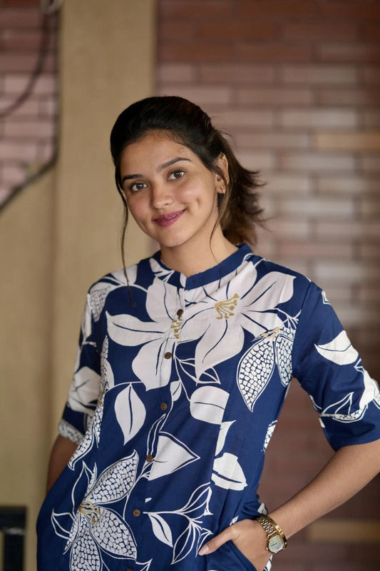 Blue Magic Cotton Coord Set with Digital Print Comfortable & Chic
