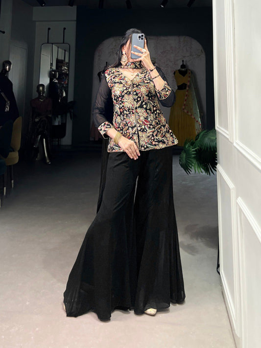 Black Georgette Embroidered Co-Ord Set with Dupatta Sequins & Thread Work